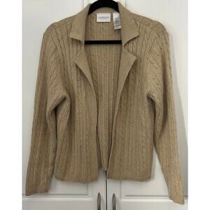 Liz Claiborne Open Front Cable-Knit Cardigan Silk/Angora Blend Size M Petite